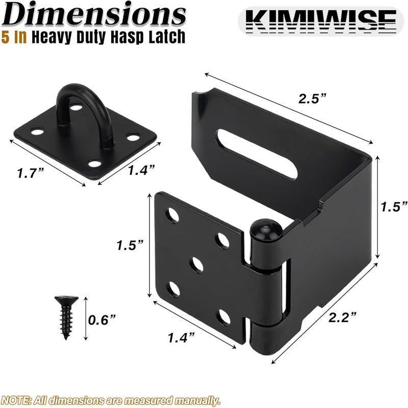 KIMIWISE 5 Inch Door Hasp Latch, 90° Right Angle Heavy Duty Stainless Steel Padlock Latch, Extra Thick Door Lock Hasp, Suitable for Cabinets, Drawers, Wooden Boxes, and Bookcases, Black, 4 Pack - Image 2